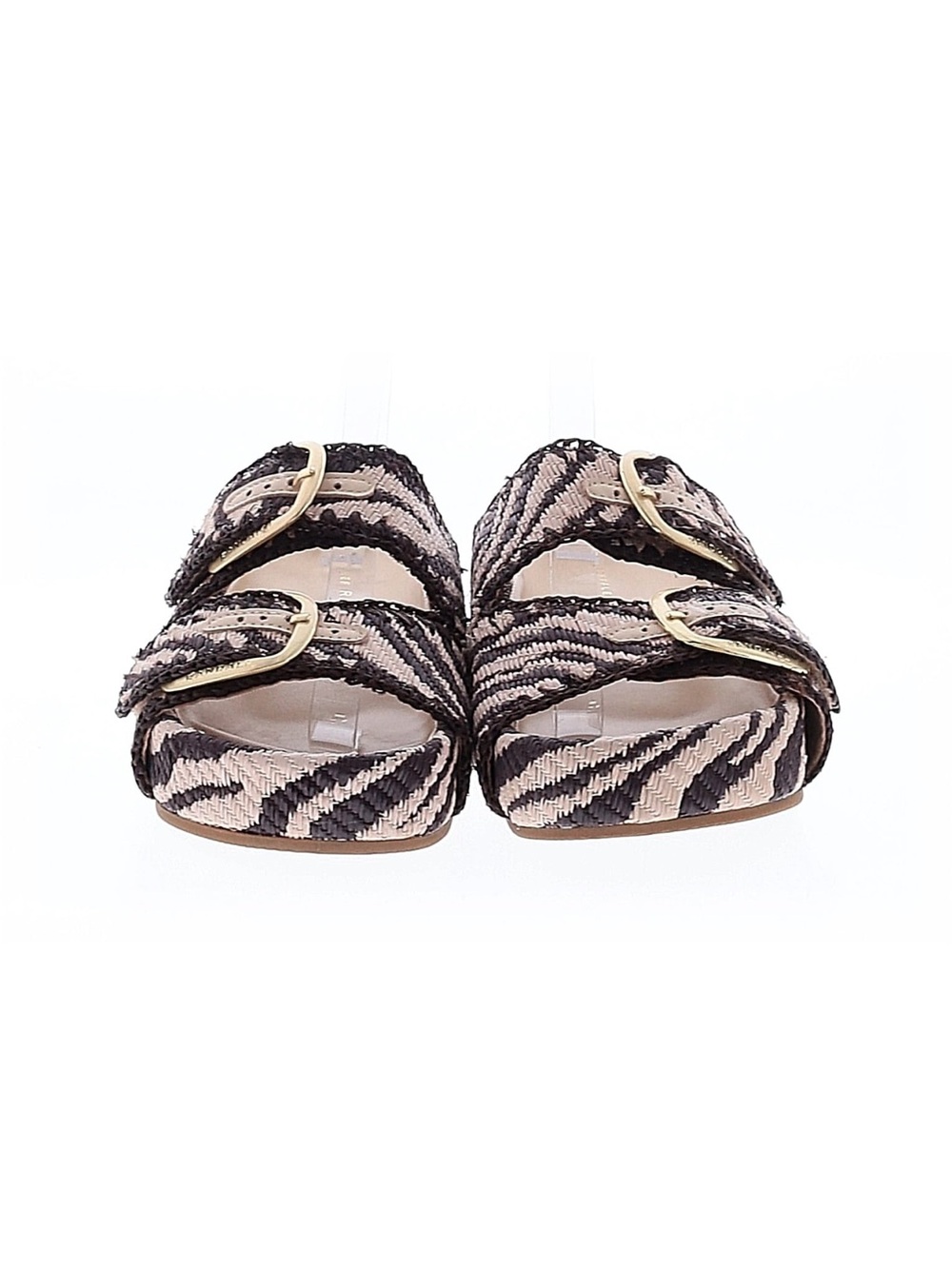 Loeffler Randall Black & Cream Woven Double-Buckle Slide Sandals
